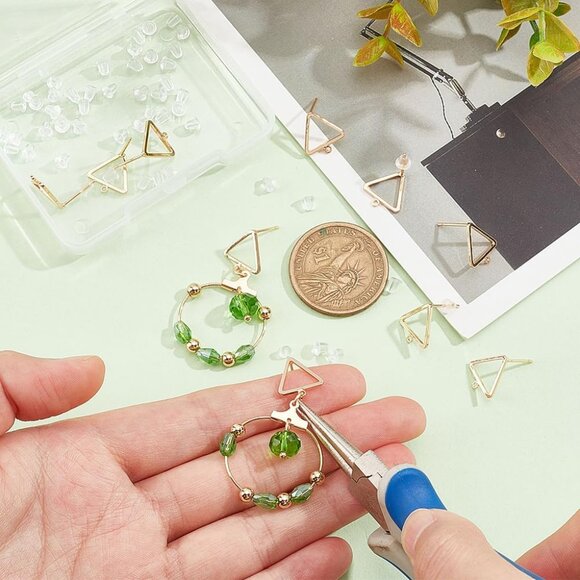 10Pcs 18K Real Gold Plated Triangle Shape Earring Studs Posts with Hole for Wedd - Picture 2 of 7